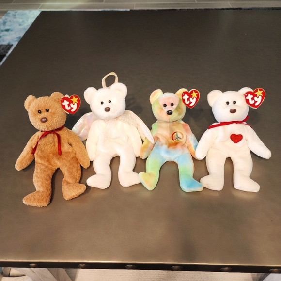 Ty Other - 4 ty Beanie Baby's Lot - Halo, Peace, Curly, and Valentino